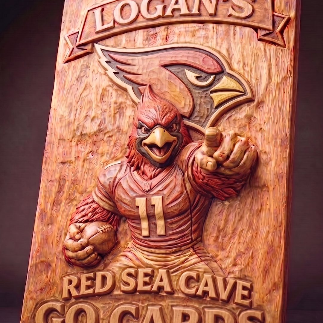 Hand-Carved Football Team Wooden Wall Art – Custom Name Fan Cave Decor