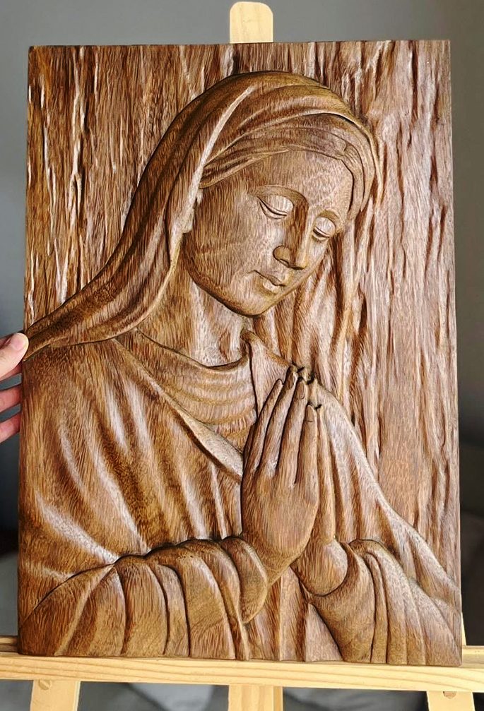Hand-Carved Virgin Mary Wooden Wall Art